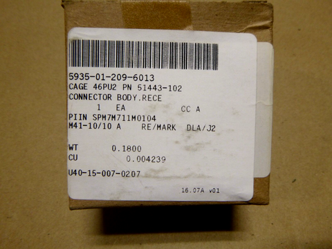 USGI Kidde Graviner Electrical Connector Body 51443-102, 5935-01-209-6013 | Industrial MRO Replacement Parts, Manufacturing Machine Parts & Components, Heavy Equipment Parts Supplier
