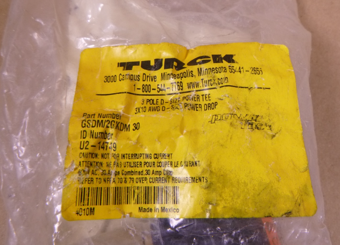 Turck GSDM/2GKDM 30 Power Tee Splitter Power Fast 3-Pole D 3-Wire , U2-14749 | Electrical MRO Replacement Parts &amp; Components and Commercial Electrical Supplies Company
