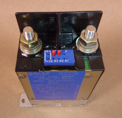E T A Remote Control Circuit Breaker M83383/02-09, 4930-01-50A, 400 Hz, 50 Amp | Electrical MRO Replacement Parts & Components and Commercial Electrical Supplies Company