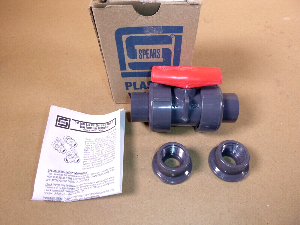 Spears 3/4" PVC True Union Ball Valve 3629-007 W/ Socket and FNPT Connectors | Industrial MRO Replacement Parts, Manufacturing Machine Parts & Components, Heavy Equipment Parts Supplier