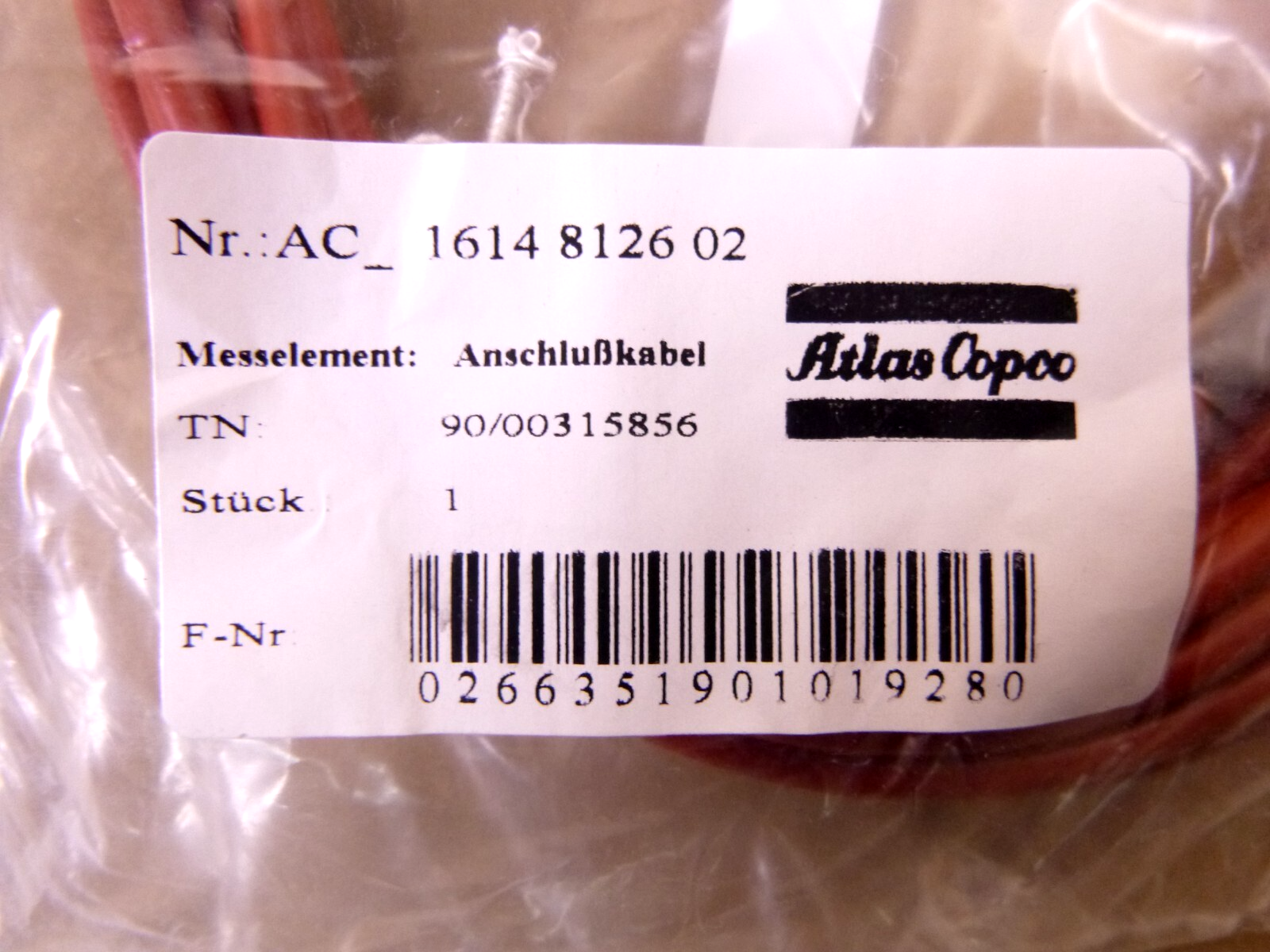Genuine OEM Atlas Copco Air Compressor Cable Assembly 1614812602 | Industrial MRO Replacement Parts, Manufacturing Machine Parts &amp; Components, Heavy Equipment Parts Supplier