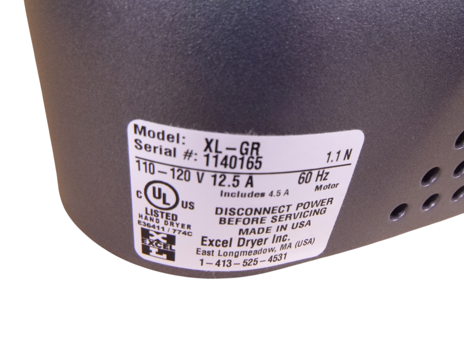 Xlerator Hand Dryer by Excel XL-GR 110/120VAC Graphite Gray 308161A