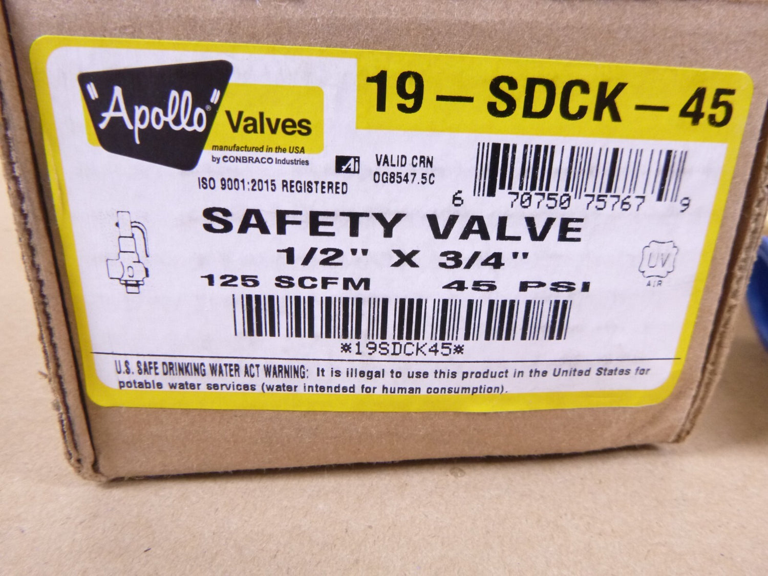 19SDCK45 Apollo ASME Sec VIII Air Bronze Safety Relief Valve 45 psig 1/2" x 3/4" | Industrial MRO Replacement Parts, Manufacturing Machine Parts &amp; Components, Heavy Equipment Parts Supplier