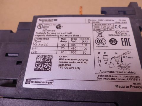 SCHNEIDER LRD340 THERMAL OVERLOAD RELAY RANGE 30-40AMP TeSys 921549