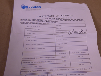 Thornton 253-207 Smart Conductivity Sensor *With Certificate Of Accuracy* | Electrical MRO Replacement Parts &amp; Components and Commercial Electrical Supplies Company