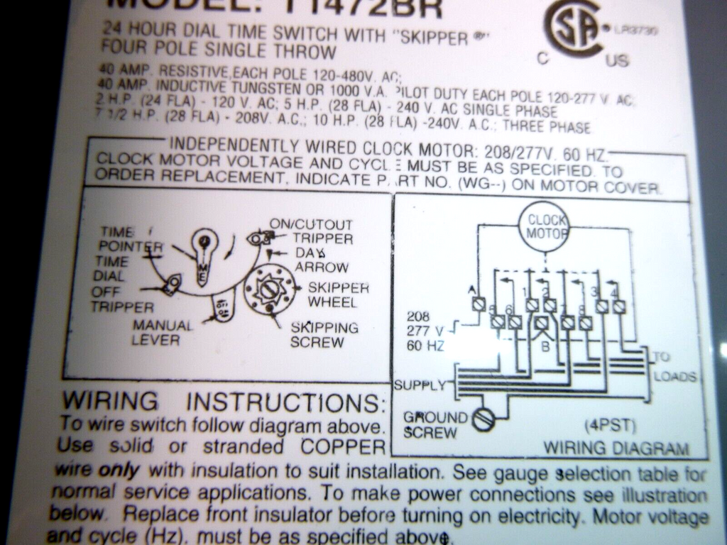 Intermatic T1472BR, 208-277 V, 24-Hour Mechanical Time Switch W/ Skipper NEMA 3R | Electrical MRO Replacement Parts & Components and Commercial Electrical Supplies Company