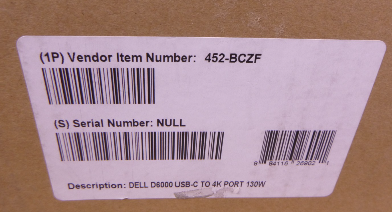 USED Dell D6000 4K USB-C TO 4K PORT 130W Universal Dock 452-BCZF | Electrical MRO Replacement Parts &amp; Components and Commercial Electrical Supplies Company