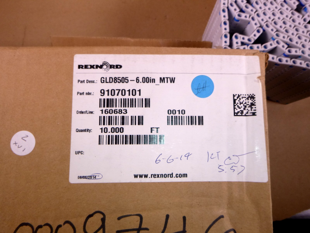 HP8505-6IN_MTW Rexnord Mattop Table Top Belt 6" x 10 Ft. Box 91070101 White | Industrial MRO Replacement Parts, Manufacturing Machine Parts & Components, Heavy Equipment Parts Supplier