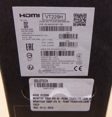 ASUS VT229H Touch Monitor - 21.5" , 1080p, 10-point Touch, IPS | Electrical MRO Replacement Parts & Components and Commercial Electrical Supplies Company