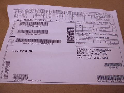 Vacco V3C10230-TA Poppet & Seat Assembly For 5VL , 4820-01-187-4488 | Industrial MRO Replacement Parts, Manufacturing Machine Parts & Components, Heavy Equipment Parts Supplier
