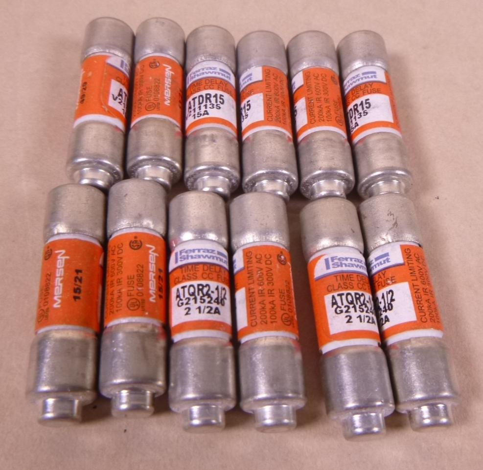 (LOT OF 12) Ferraz Shawmut Fuses (6) ATDR15 15A &amp; (6) ATQR2-1/2 2-1/2A | Electrical MRO Replacement Parts &amp; Components and Commercial Electrical Supplies Company