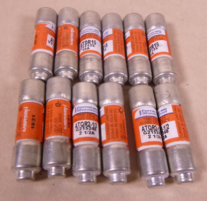 (LOT OF 12) Ferraz Shawmut Fuses (6) ATDR15 15A &amp; (6) ATQR2-1/2 2-1/2A | Electrical MRO Replacement Parts &amp; Components and Commercial Electrical Supplies Company