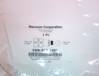 VAN-029-3401 Mencom Solenoid Valve Connector, Solenoid Form A to M12 x 1.00 Male | Electrical MRO Replacement Parts &amp; Components and Commercial Electrical Supplies Company