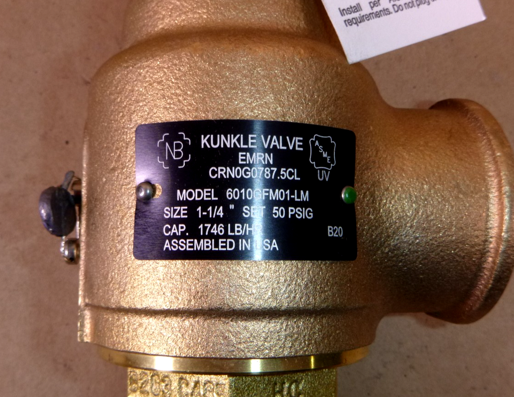 6010GFM01-LM Kunkle Steam Safety Relief Valve 1¼" MNPT x 1½" FNPT 50 Psi | Industrial MRO Replacement Parts, Manufacturing Machine Parts & Components, Heavy Equipment Parts Supplier