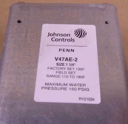 V47AE-2C Johnson Controls 1-1/4" Water Valve , Range 115-180 Deg F | Industrial MRO Replacement Parts, Manufacturing Machine Parts &amp; Components, Heavy Equipment Parts Supplier