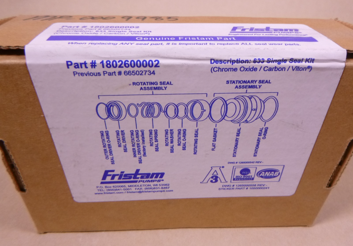 OEM Fristam 1802600002 , 633 Single Seal Kit , 66502734 , Genuine