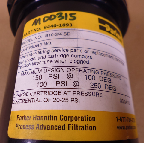 Parker 9440-1093 Fulflo Filter Vessel B10-3/4 SD , 100PSI / 150PSI | Industrial MRO Replacement Parts, Manufacturing Machine Parts & Components, Heavy Equipment Parts Supplier