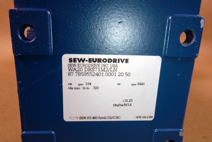 WA20DRS71M2/LN Eurodrive Right Angle Hollow Shaft Gear Motor 3/4 Hp 334 Rpm | Industrial Electric Motors, Pumps &amp; Parts