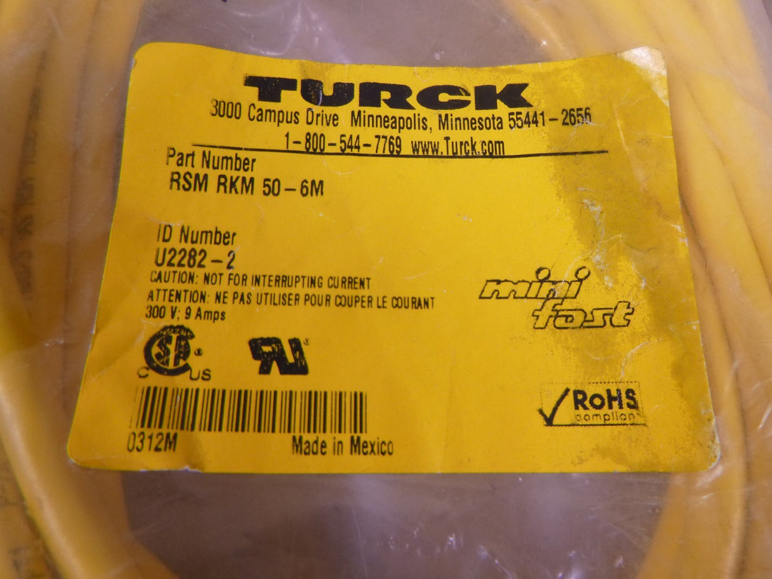 Turck RSM RKM 50-6M Minifast Cordset 5 Pin M/F 7/8" , 6M , U2282-2 | Electrical MRO Replacement Parts &amp; Components and Commercial Electrical Supplies Company
