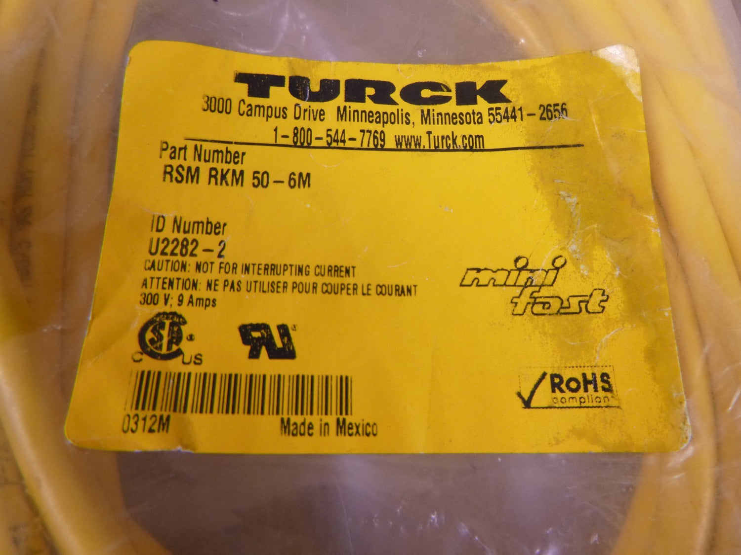 Turck RSM RKM 50-6M Minifast Cordset 5 Pin M/F 7/8" , 6M , U2282-2 | Electrical MRO Replacement Parts &amp; Components and Commercial Electrical Supplies Company