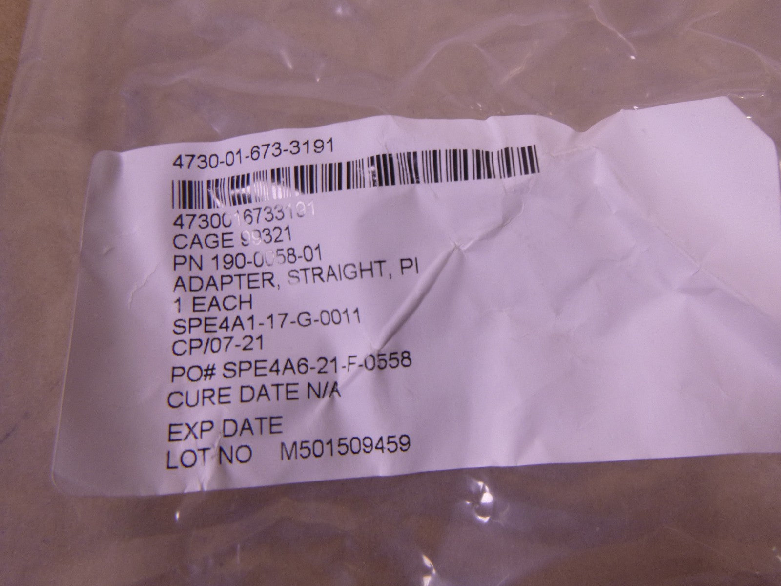 190-0058-01 Parker Pipe To Hose Straight Adapter , 4730-01-673-3191 | Industrial MRO Replacement Parts, Manufacturing Machine Parts &amp; Components, Heavy Equipment Parts Supplier