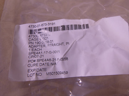190-0058-01 Parker Pipe To Hose Straight Adapter , 4730-01-673-3191 | Industrial MRO Replacement Parts, Manufacturing Machine Parts &amp; Components, Heavy Equipment Parts Supplier