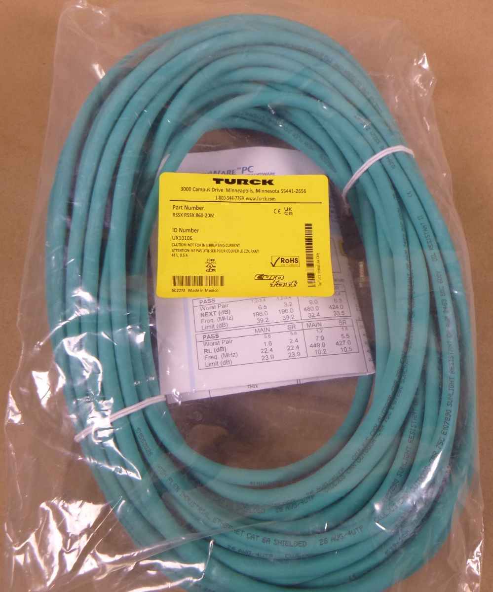 TURCK RSSX RSSX 860-20M Industrial Ethernet Cable UX10106 , 20M 8-Pin Euro Fast | Electrical MRO Replacement Parts &amp; Components and Commercial Electrical Supplies Company