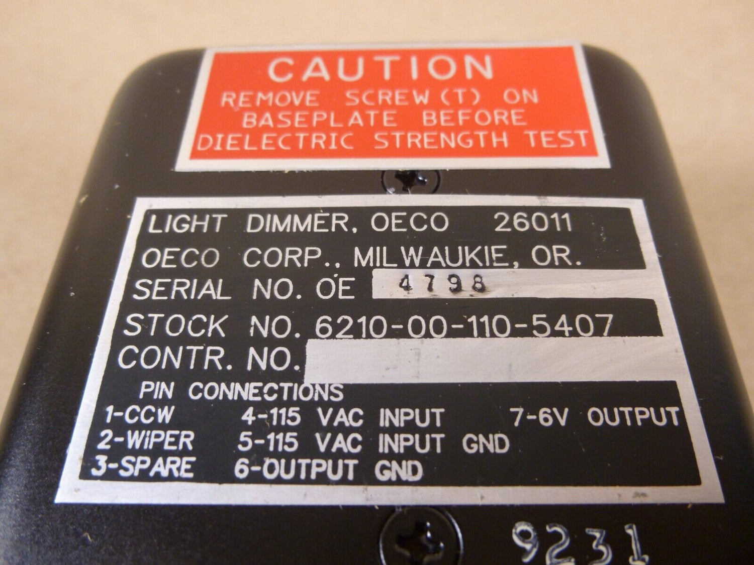 Oeco 26011 Dimmer Light Control 218-27538-1 , 6210-00-110-5407 | Electrical MRO Replacement Parts &amp; Components and Commercial Electrical Supplies Company
