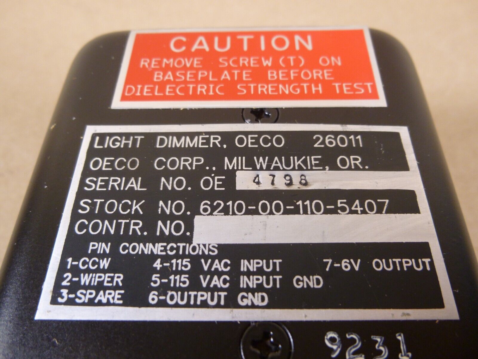 Oeco 26011 Dimmer Light Control 218-27538-1 , 6210-00-110-5407 | Electrical MRO Replacement Parts &amp; Components and Commercial Electrical Supplies Company