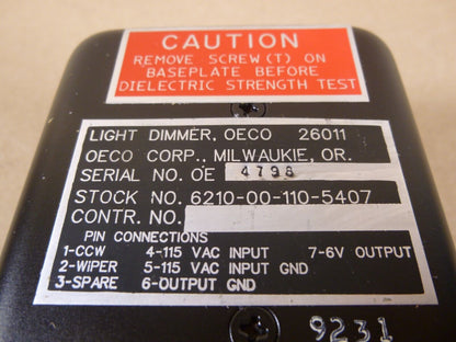 Oeco 26011 Dimmer Light Control 218-27538-1 , 6210-00-110-5407 | Electrical MRO Replacement Parts &amp; Components and Commercial Electrical Supplies Company