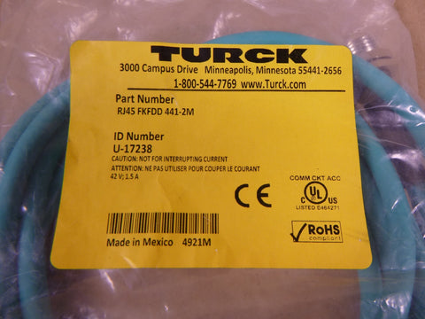 TURCK RJ45 FKFDD 441-2M, DOUBLE ENDED ETHERNET CORDSET, U-17238 , 2M | Electrical MRO Replacement Parts & Components and Commercial Electrical Supplies Company