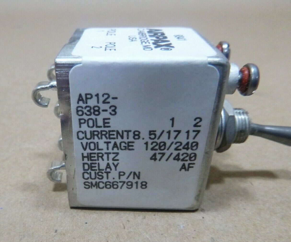 AP-12-638-3 AIRPAX TOGGLE SWITCH 47/420HZ 8.5A 120/240V 2P 5WIRE SM-C-667918 | Electrical MRO Replacement Parts &amp; Components and Commercial Electrical Supplies Company