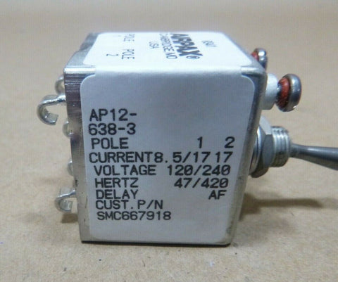 AP-12-638-3 AIRPAX TOGGLE SWITCH 47/420HZ 8.5A 120/240V 2P 5WIRE SM-C-667918