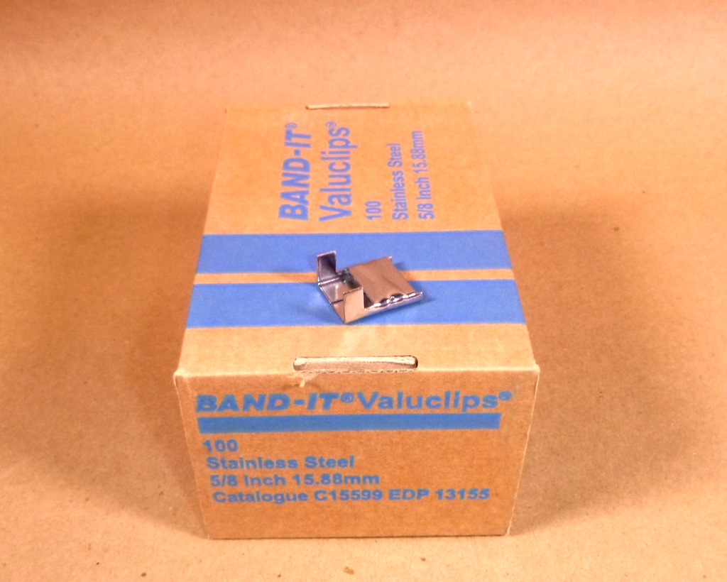 C15599 Band-It Valuclip Strapping Clips, 5/8" in, Stainless Steel, 100/BOX | Industrial MRO Replacement Parts, Manufacturing Machine Parts & Components, Heavy Equipment Parts Supplier