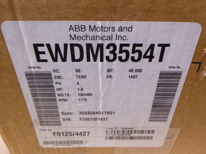 Baldor EWDM3554T 1.5HP Super-E Washdown Motor 3PH  1755RPM 145T 230/460V