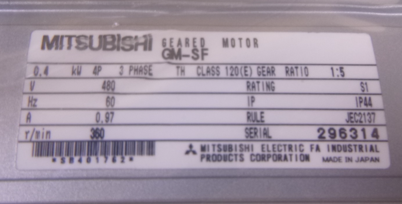 Mitsubishi GM-SF Gear Motor 0.4kw 360r/min 480V 1:5 Ratio 3-Phase 60Hz 0.97A | Industrial Electric Motors, Pumps &amp; Parts