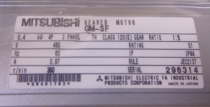 Mitsubishi GM-SF Gear Motor 0.4kw 360r/min 480V 1:5 Ratio 3-Phase 60Hz 0.97A | Industrial Electric Motors, Pumps & Parts