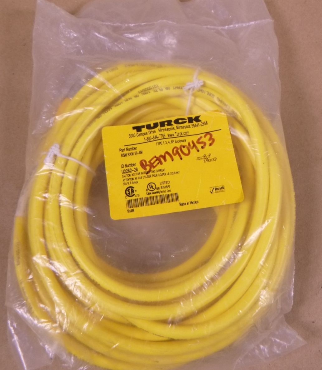 Turck RSM RKM 50-8M Minifast Cordset 5 Pin M/F 7/8" , 8M , U2282-28 | Electrical MRO Replacement Parts &amp; Components and Commercial Electrical Supplies Company
