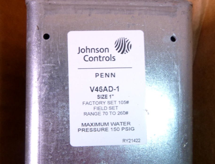 V46AD-1C Johnson Controls Water Regulating Valve, 2 Way, 1" Inch, 50 gpm Max | Industrial MRO Replacement Parts, Manufacturing Machine Parts &amp; Components, Heavy Equipment Parts Supplier
