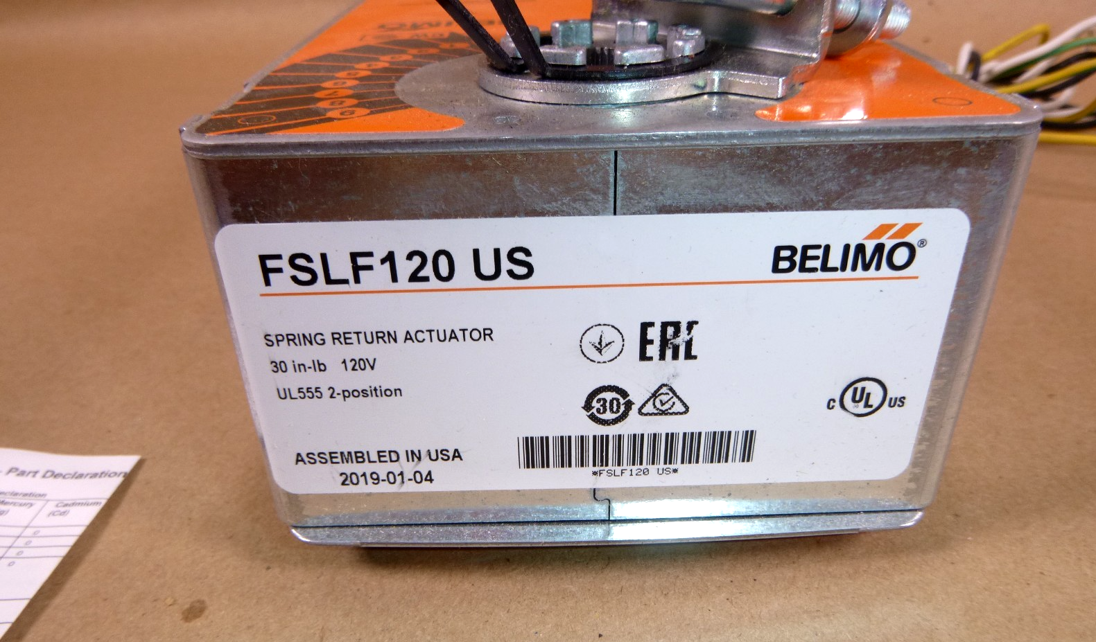 FSLF120 US Belimo Fire &amp; Smoke Actuator, 30 in-lb, Spring return, 120 Vac | Electrical MRO Replacement Parts &amp; Components and Commercial Electrical Supplies Company