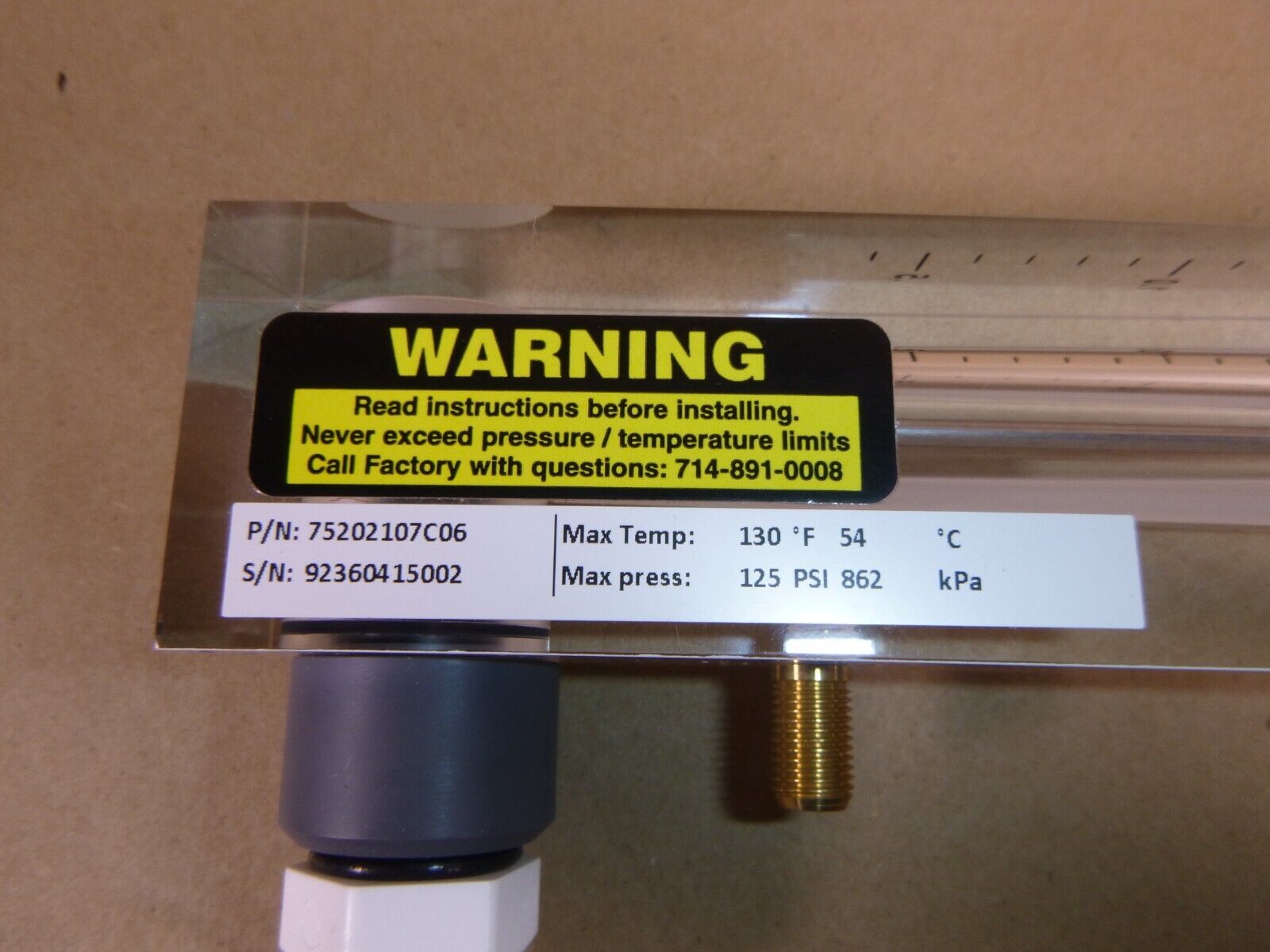 75202107C06 King Instruments Panel Mount Acrylic Block Rotameter 5 GPM, NEW | Industrial MRO Tools and Replacement Industrial Equipment Components