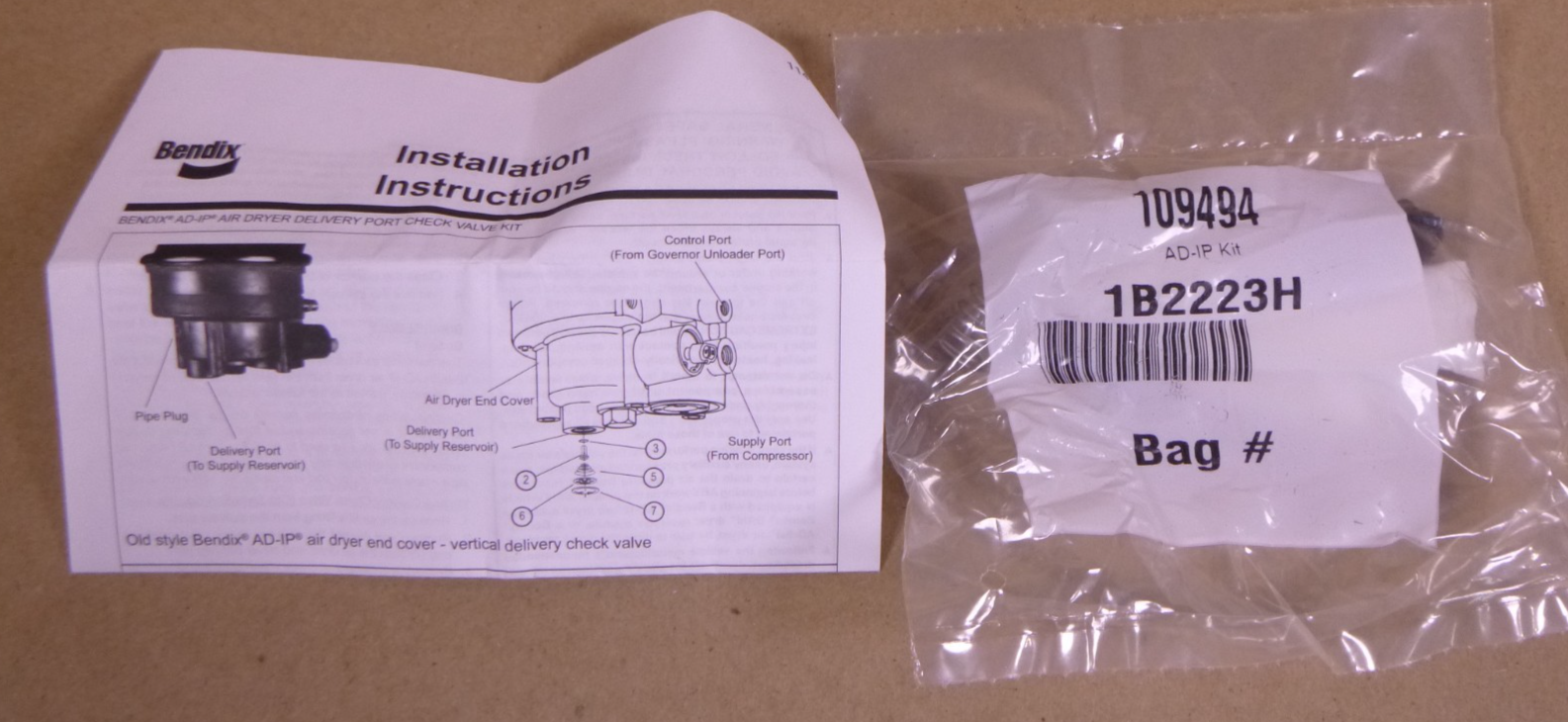 BENDIX 109494 AD-IP Delivery Port Check Valve Kit, NSN 5280-01-495-7907