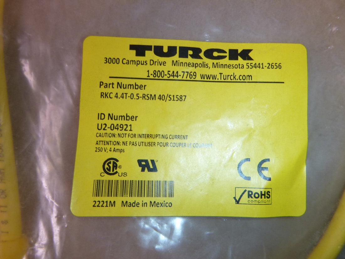 RKC 4.4T-0.5-RSM 40/S1587 TURCK Cordset Cable U2-04921 | Electrical MRO Replacement Parts &amp; Components and Commercial Electrical Supplies Company