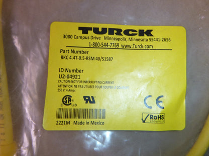 RKC 4.4T-0.5-RSM 40/S1587 TURCK Cordset Cable U2-04921 | Electrical MRO Replacement Parts &amp; Components and Commercial Electrical Supplies Company