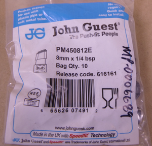 (10 Pack) PM450812E John Guest Quick Push-Fit Fitting , 8mm x 1/4 bsp | Industrial Replacement Nuts & Bolts Distributor and Machinery Screws & Fasteners Supply