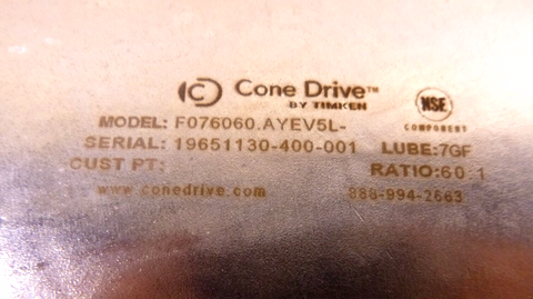 Cone Drive Food Grade Gearbox 1-7/16" Hollow Shaft 145TC Size 76 (3" C.D.) 60:1