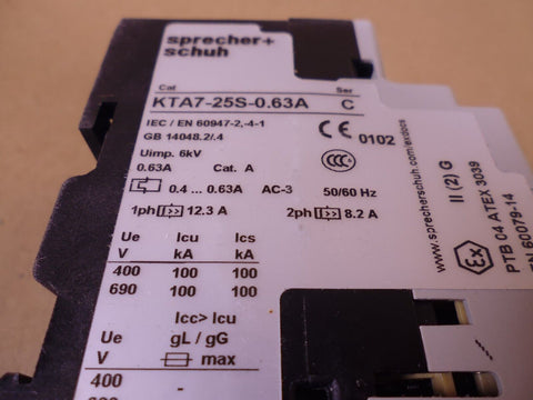 Sprecher + Schuh KTA7-25S-0.63A Motor Circuit Breaker Controller 0.4-0.63A