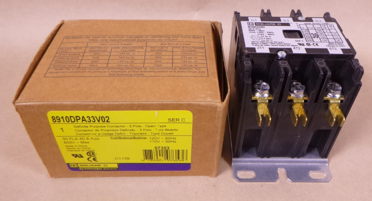 8910DPA33V02 Square D Schneider Electric Define Purpose Contactor 30A 120V Coil | Electrical MRO Replacement Parts &amp; Components and Commercial Electrical Supplies Company
