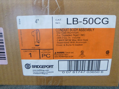 Bridgeport LB-50CG, 4" Aluminum Conduit Body Junction Box With Cover | Industrial MRO Replacement Parts, Manufacturing Machine Parts &amp; Components, Heavy Equipment Parts Supplier
