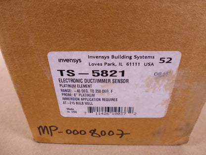 Invensys TS-5821 Electronic Duct Immersion Sensor , 6" Platinum, -40 to 250 Deg | Electrical MRO Replacement Parts &amp; Components and Commercial Electrical Supplies Company